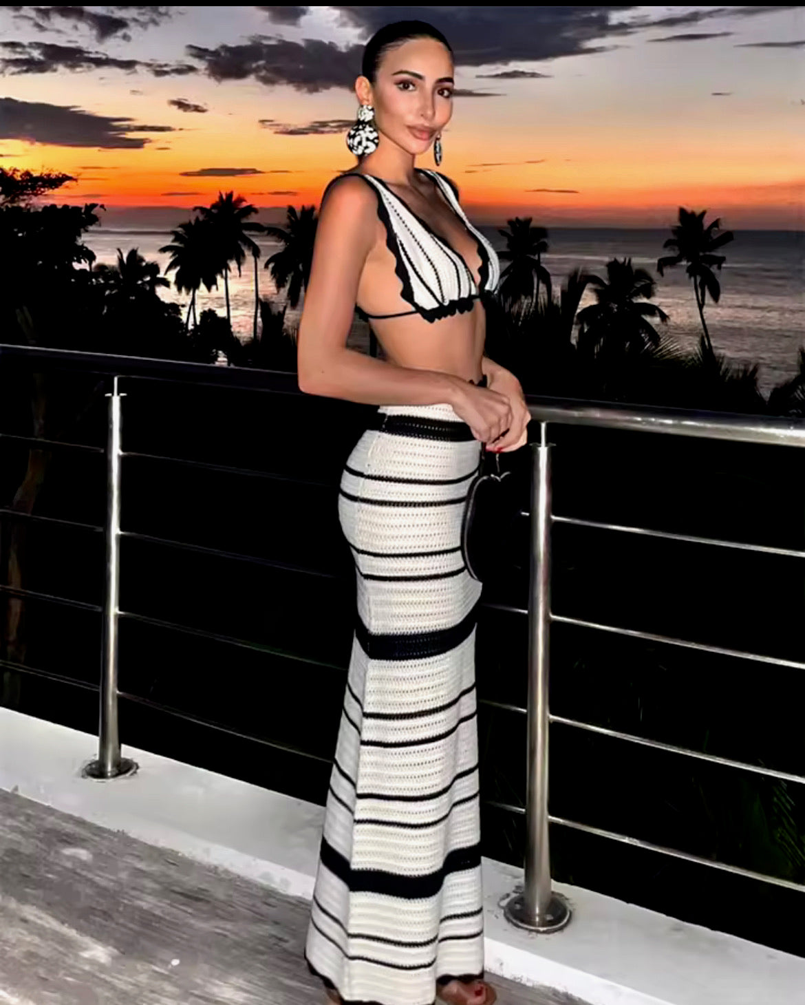 Crotchet Knit Stripe Maxi Skirt & Bralet Top image 2
